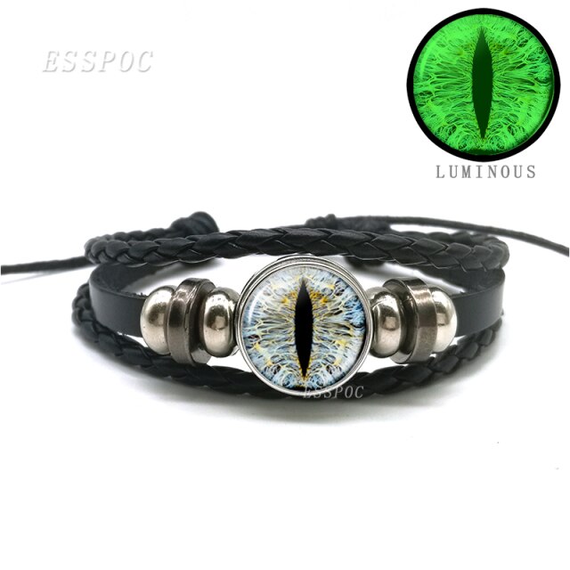Evil Blue Eye Glass Dome Leather Bracelets