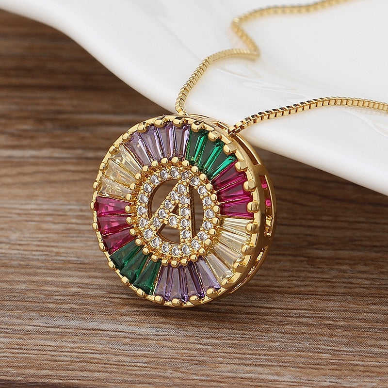 Rainbow Gold Micro  A-Z Initials Letter Pendant Necklaces