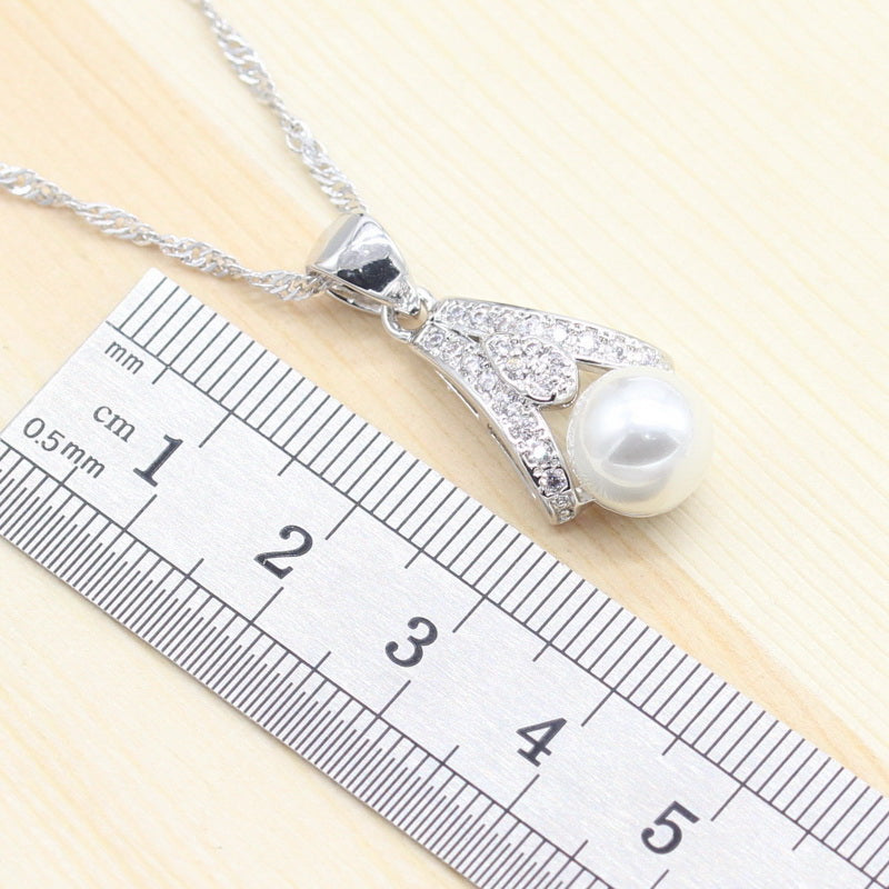White Freshwater Pearl Silver Color Jewelry Sets