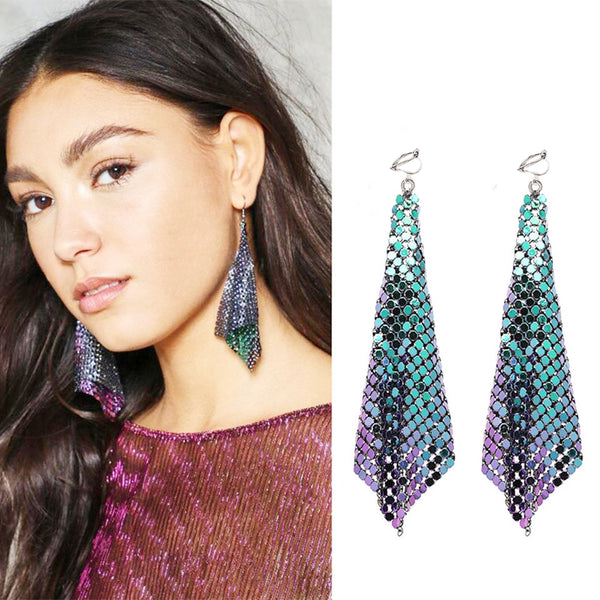 Pendientes de clip sin perforar con lentejuelas y dije de estrella