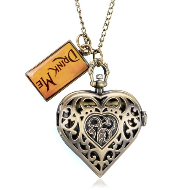 Fashion Silver Heart Shaped Lovely Hollow Elegant Quartz Pocket Watch