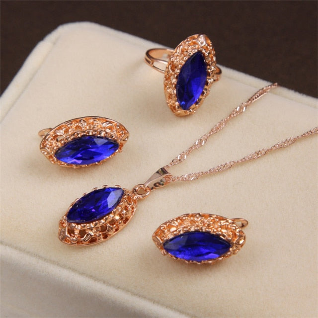 Multi Colors Crystal Stone   Adjustable Ring Engagement Jewelry Set