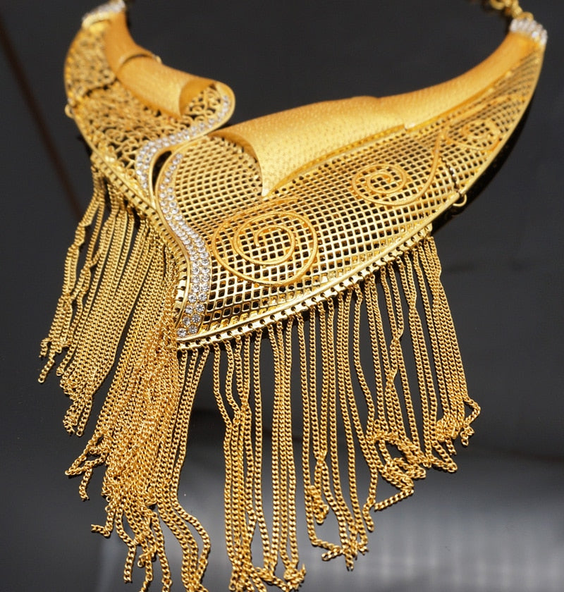 Dubai 24k Gold Big  Women Wedding Long Necklace Ethiopian Set