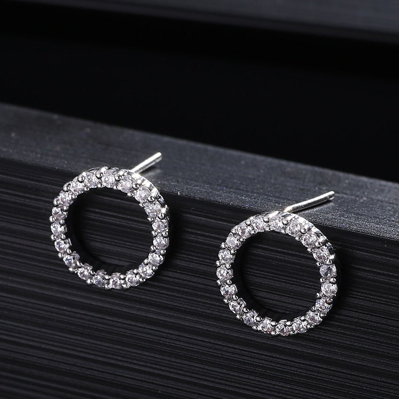 12MM Round Circle Shape Cubic Zirconia CZ Zircon Crystal Stud Earrings