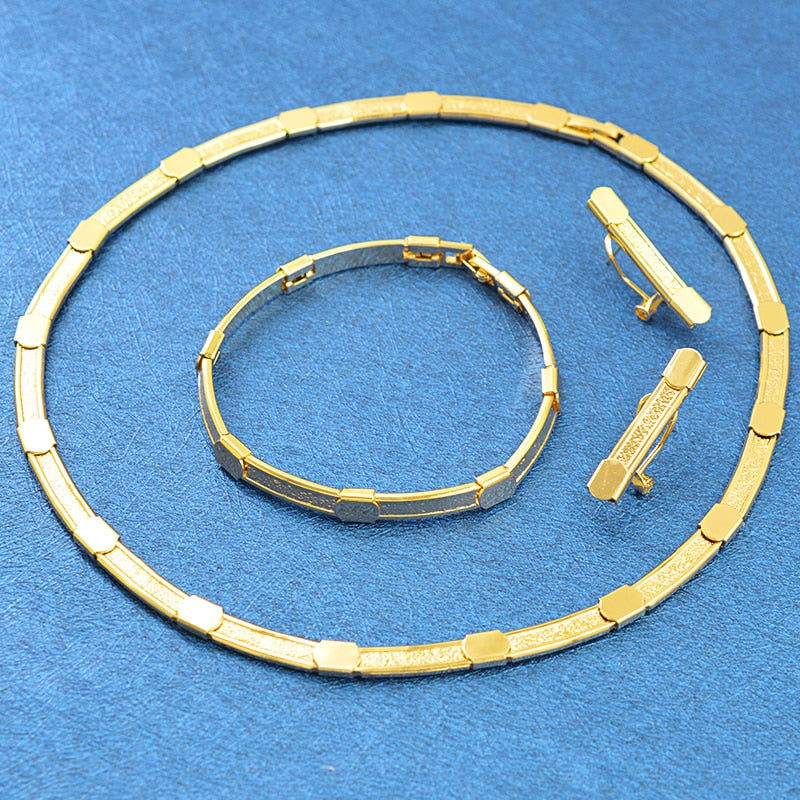 Round Collar  Necklace Earrings Bracelet Set For Women