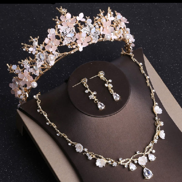 Baroque Gold Butterfly Crystal Costume Jewelry Sets