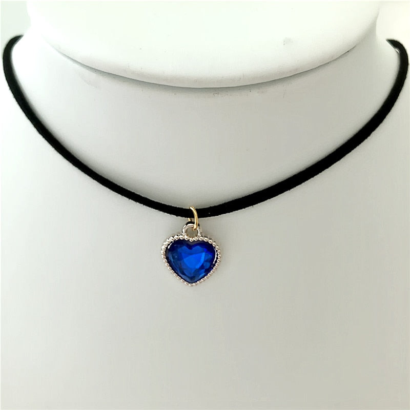 Black Velvet Leather cute love heart Choker Necklace Jewelry Sets