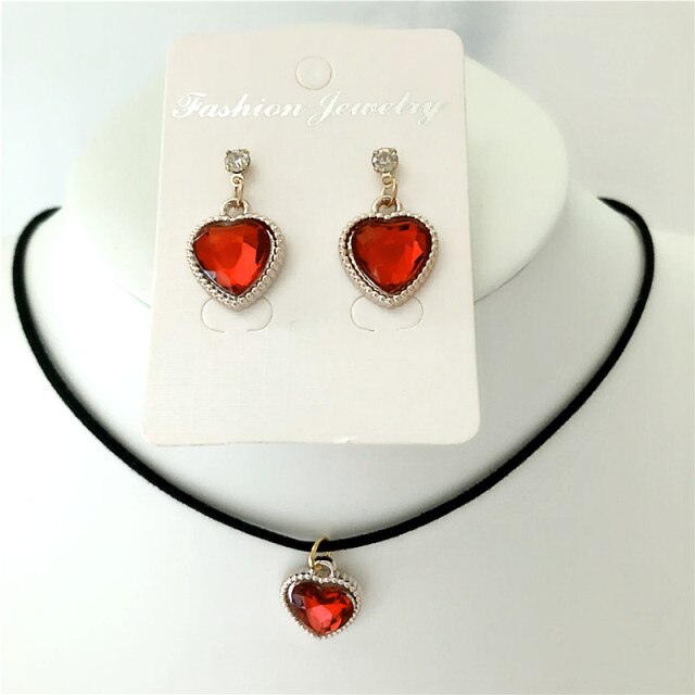 Black Velvet Leather cute love heart Choker Necklace Jewelry Sets