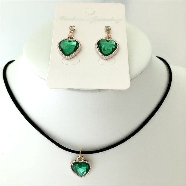 Black Velvet Leather cute love heart Choker Necklace Jewelry Sets
