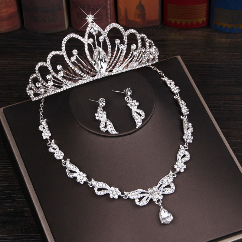 3PCS Rhinestone Crystal Butterfly Bridal Jewelry Sets