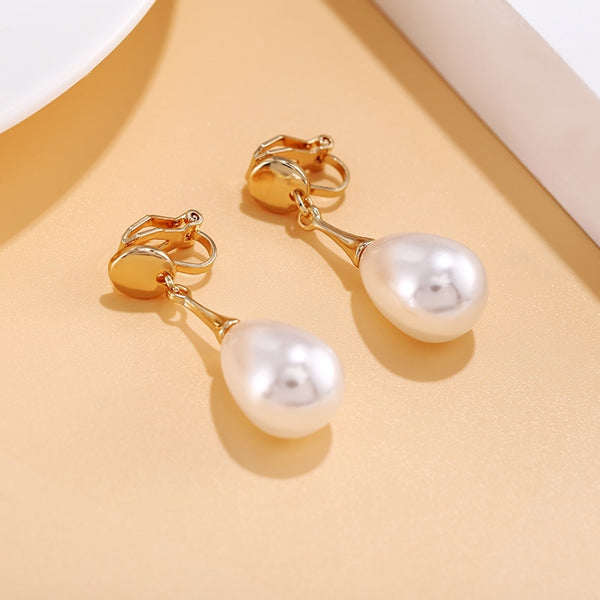 Elegant Waterdrop Simple Pearl Clip On Earrings Charm Pendant