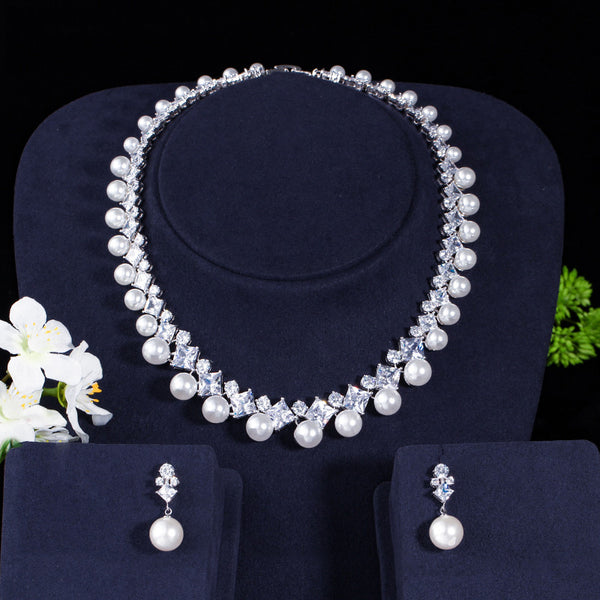 Big Cubic Zirconia Round Choker Necklace Set