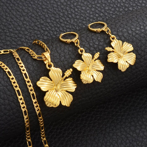Conjuntos de joyas con flores hawaianas, colgantes, collares y pendientes