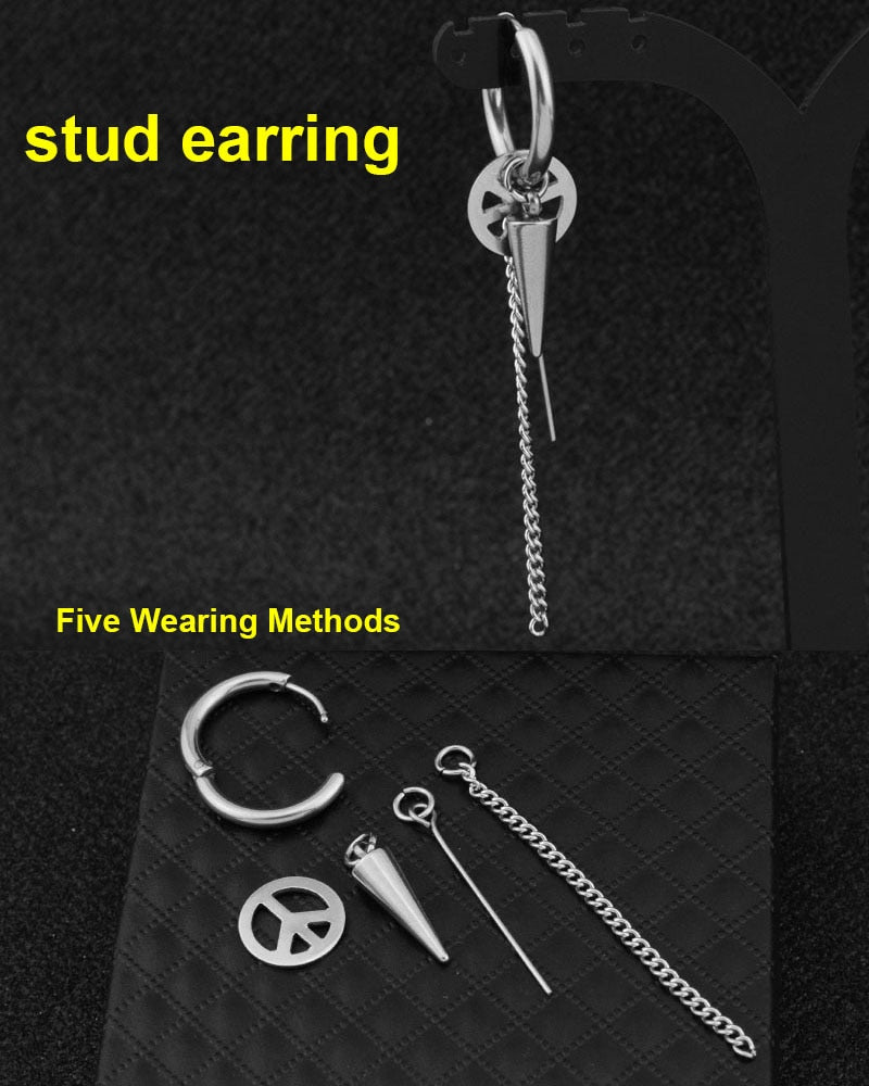 Punk Earring Mens Single Spike Stainless Steel Cross Stud Earring