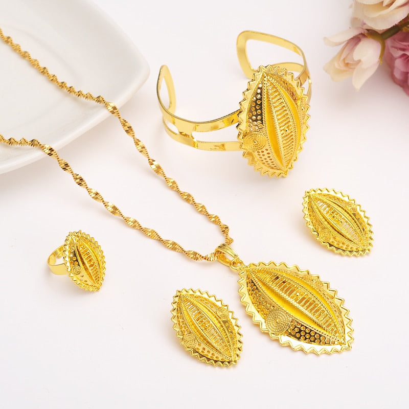 gold Ethiopian Traditional Necklace Earrings Eritrea Jewelry set