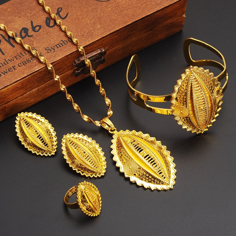 gold Ethiopian Traditional Necklace Earrings Eritrea Jewelry set