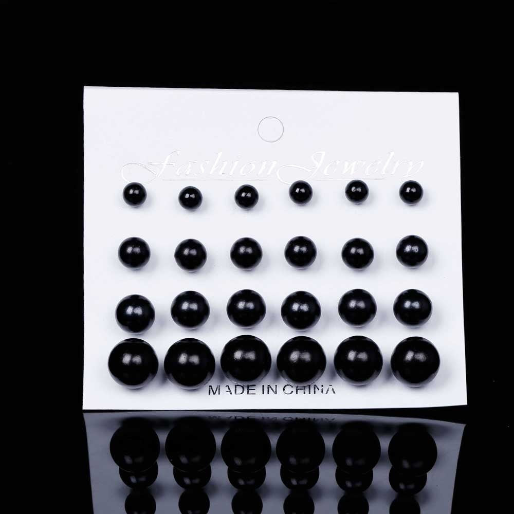 White Beige Black 12 pairs/set Simulated Pearl Earrings