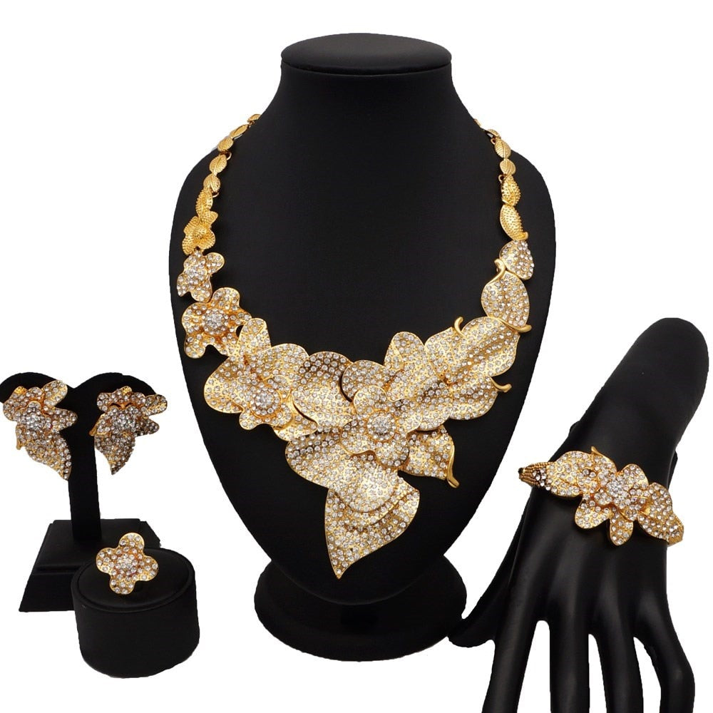 Dubai 24k Gold Big  Women Wedding Long Necklace Ethiopian Set