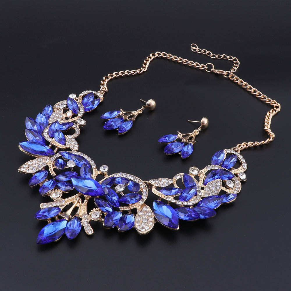 Fashion Blue Crystal Necklace Earrings Set