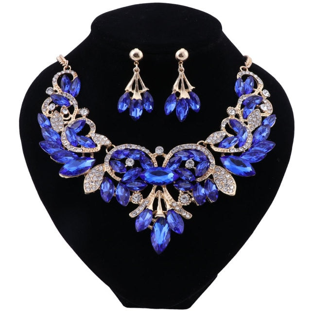 Fashion Blue Crystal Necklace Earrings Set