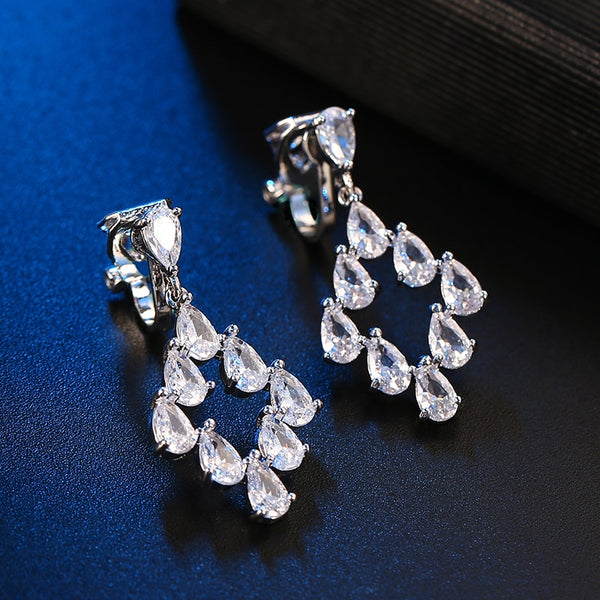 Pendientes de clip con circonita cúbica AAA de cristal simple de moda