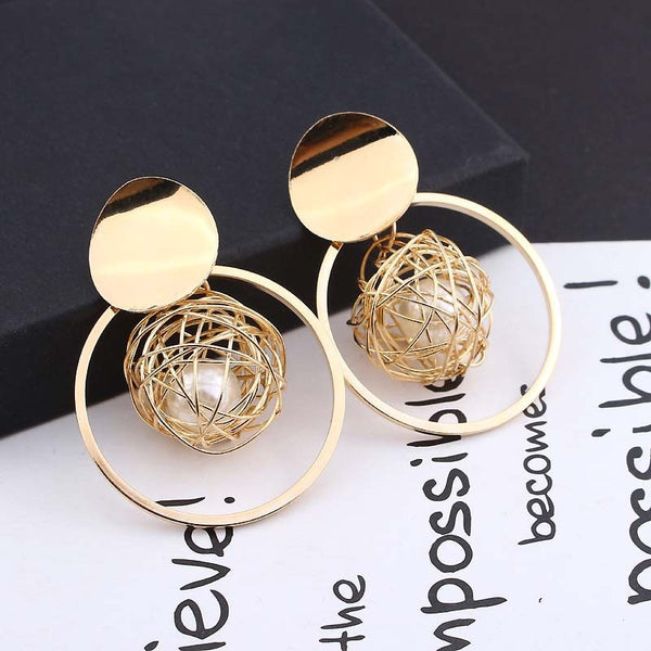 Fashion Statement clips Earrings  Metal Round pearl Geometric Earrings