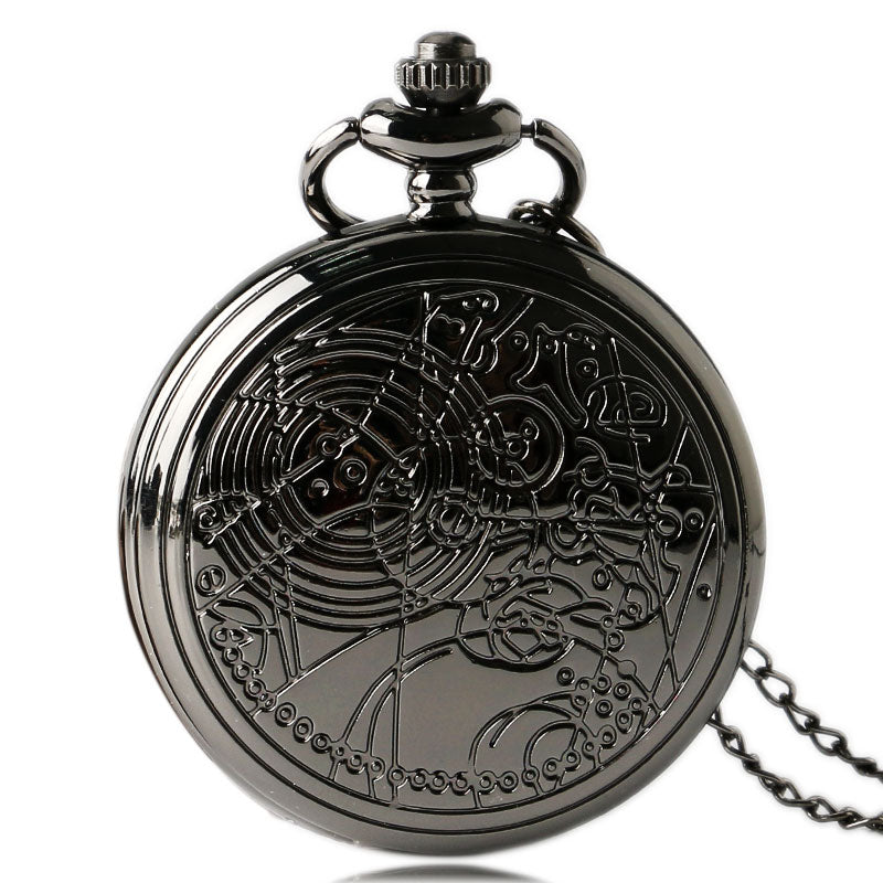 Vintage Black Time Lord Seal Quartz Pocket Watch Necklace Fob Chain Box