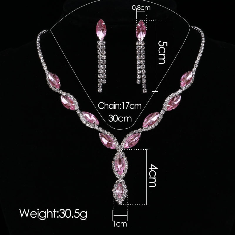 Fashion Pink Crystal Prom Wedding Jewelry Sets