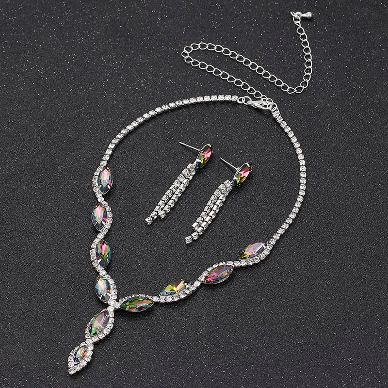 Fashion Pink Crystal Prom Wedding Jewelry Sets