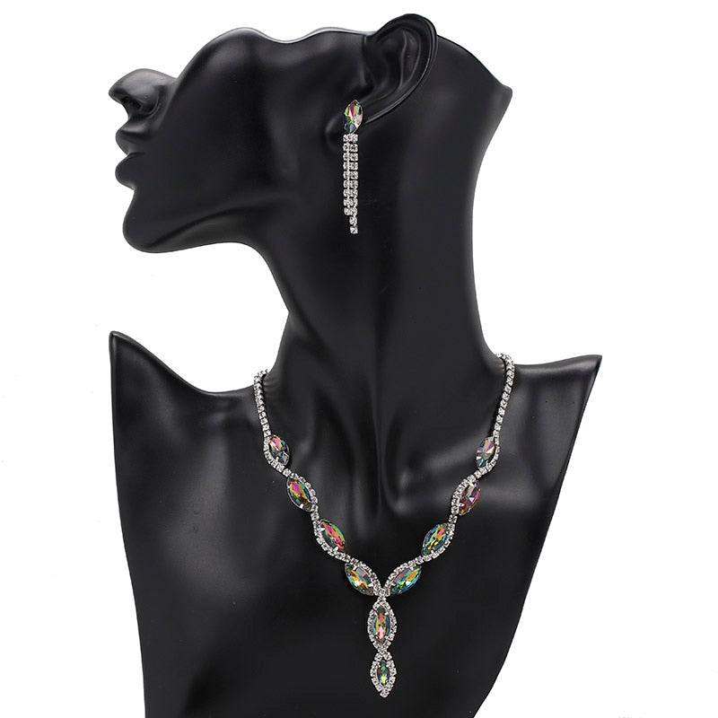 Fashion Pink Crystal Prom Wedding Jewelry Sets