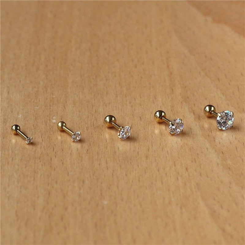 316l Stainless Steel Screw-back Zircon Stud Earrings