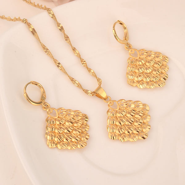 Conjunto de collar y pendientes de oro para mujer, regalo de fiesta, conjuntos de joyas de hojas grandes