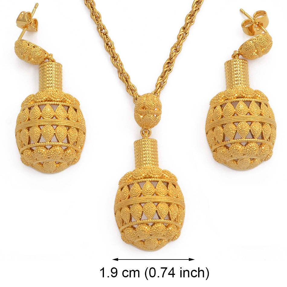 Gold Color Ethiopian Pendant Necklaces Earrings Jewelry Sets