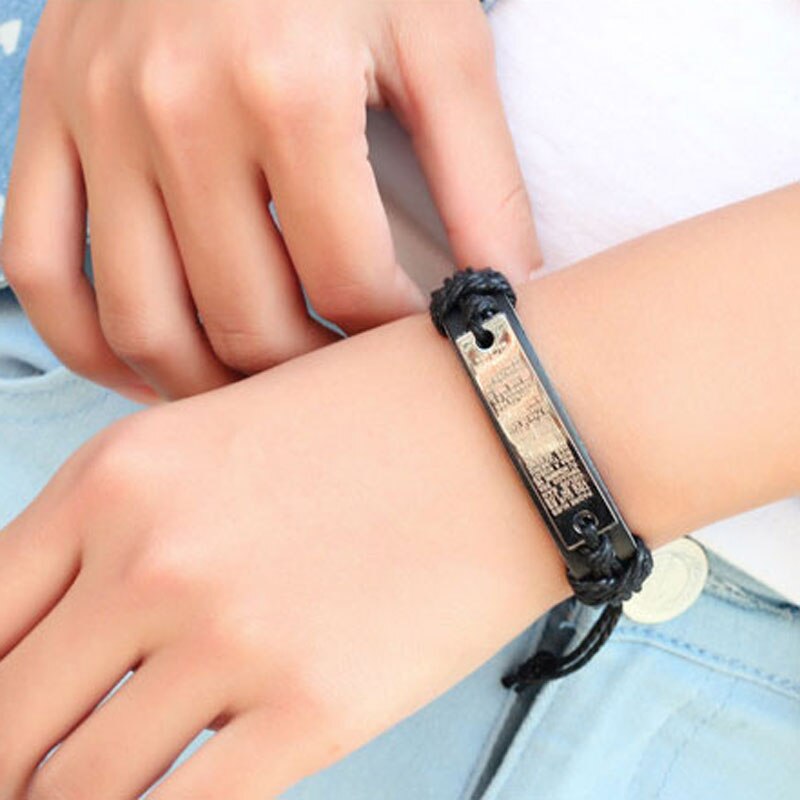 Carving Scripture Cross Leather Bracelet