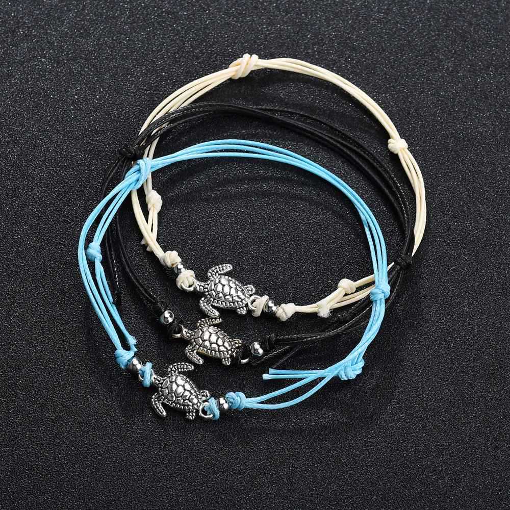 Summer Beach Turtle Shaped Charm Rope String Anklets For Women