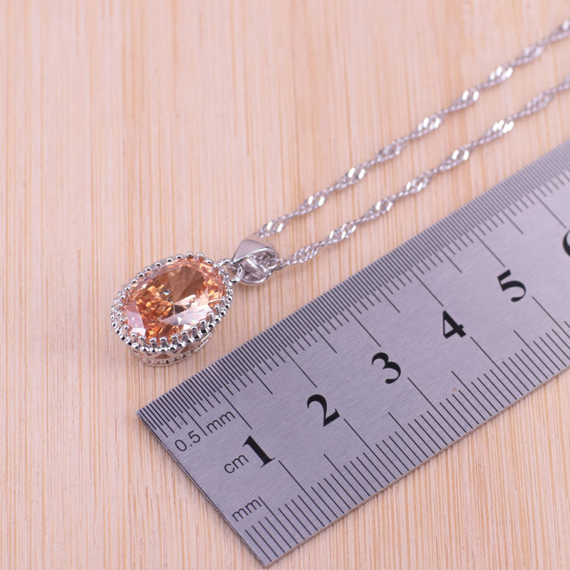Silver Color  Oval Pendant Necklace Earrings+Rings set