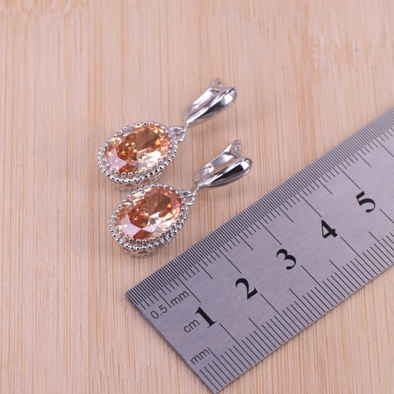 Silver Color  Oval Pendant Necklace Earrings+Rings set