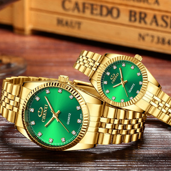 Gold Waterproof Stainless Steel  Couple Watch Men Women