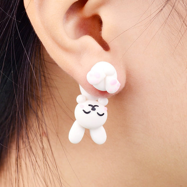 Handmade Polymer Clay Cute Rabbit Stud Earrings