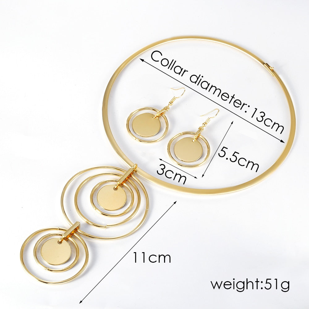 Trendy Statement Round Circle Crystal Choker Jewelry Sets