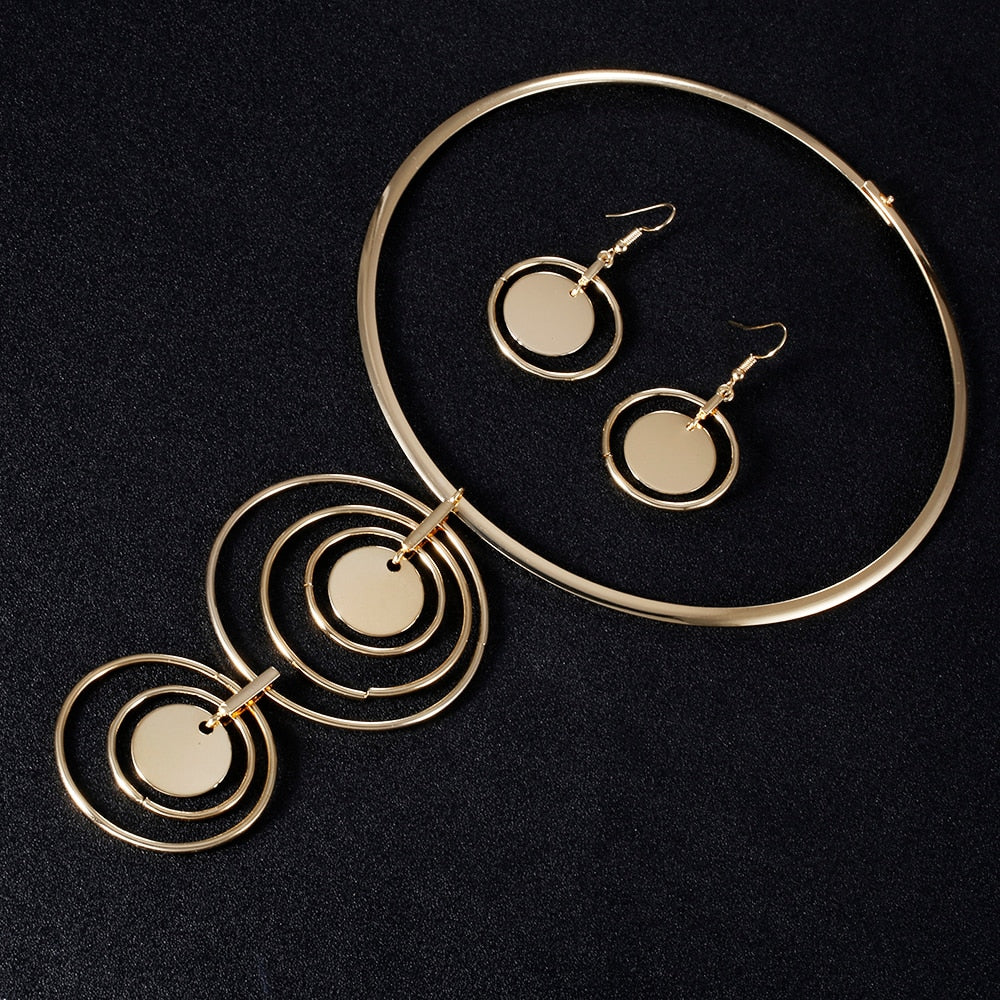 Trendy Statement Round Circle Crystal Choker Jewelry Sets
