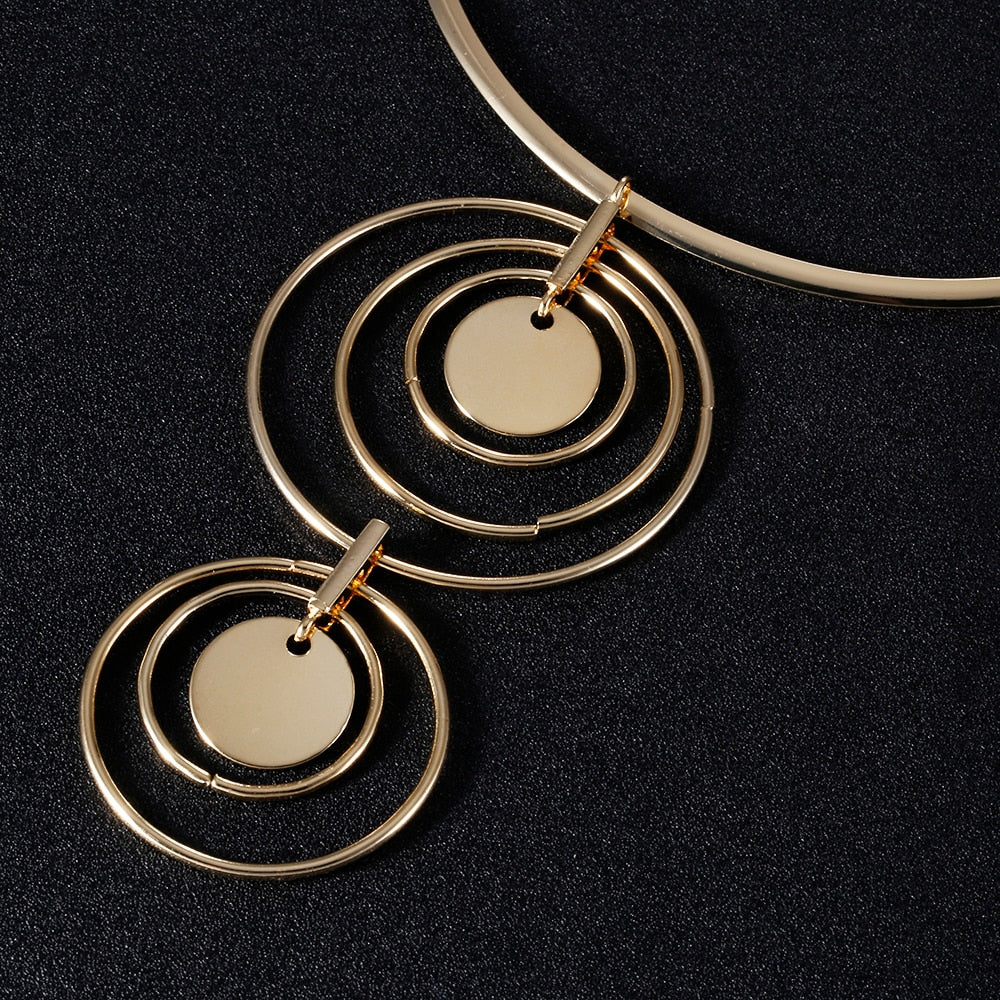 Trendy Statement Round Circle Crystal Choker Jewelry Sets