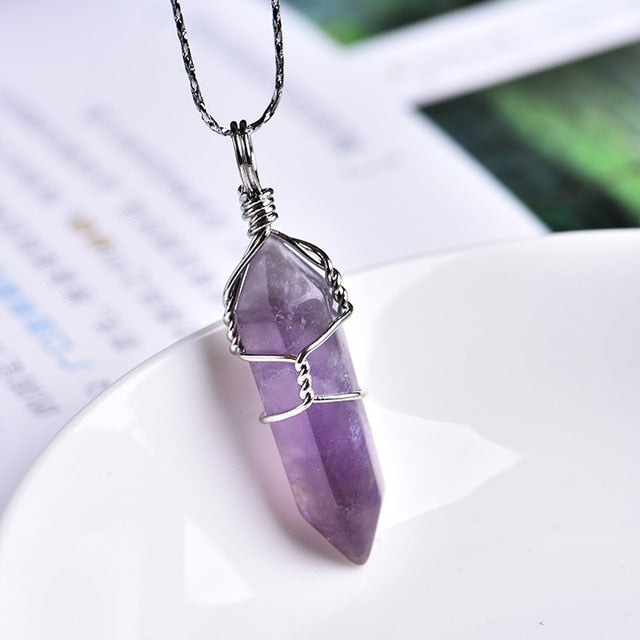 Amethyst Crystal Point  Couple Pendant Necklace