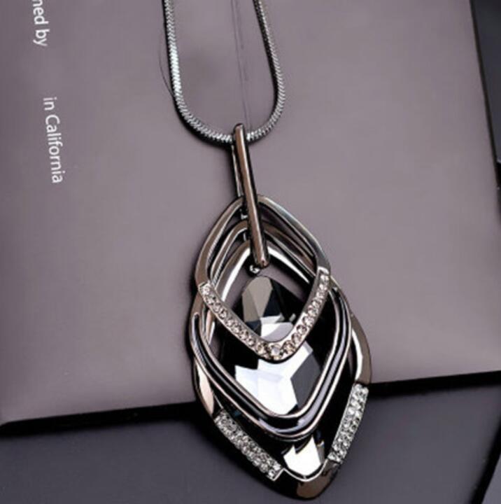 Gold Silver Color Rhinestone Long Necklace