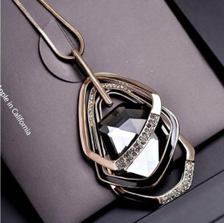 Gold Silver Color Rhinestone Long Necklace