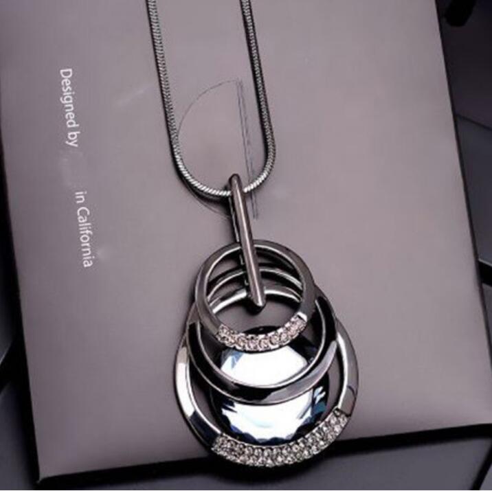 Gold Silver Color Rhinestone Long Necklace