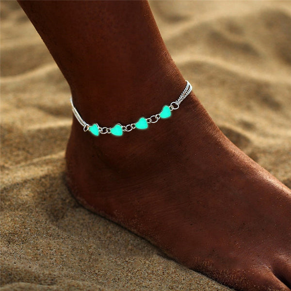 Tobillera de playa luminosa vintage con cadena para el pie