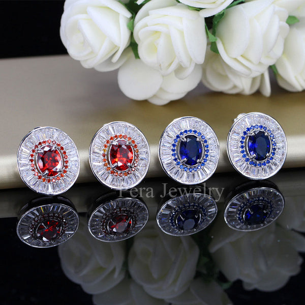 Silver Color Women Party Green And White Crystal Stone Big Stud Earrings