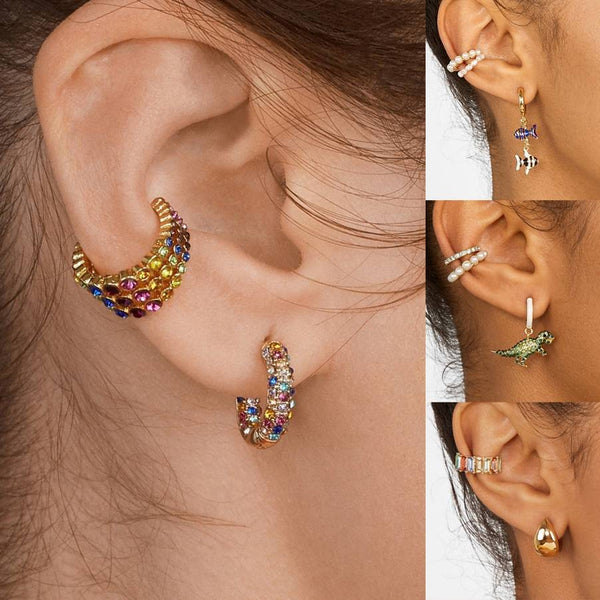 Bohemia Stackable C Shaped CZ Rhinestone Small Earcuffs Clip Earrings