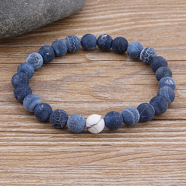 Pulsera de cuentas de mármol para hombre, cuentas de ojo de tigre, cuentas azules, cuentas de piedra natural de lava